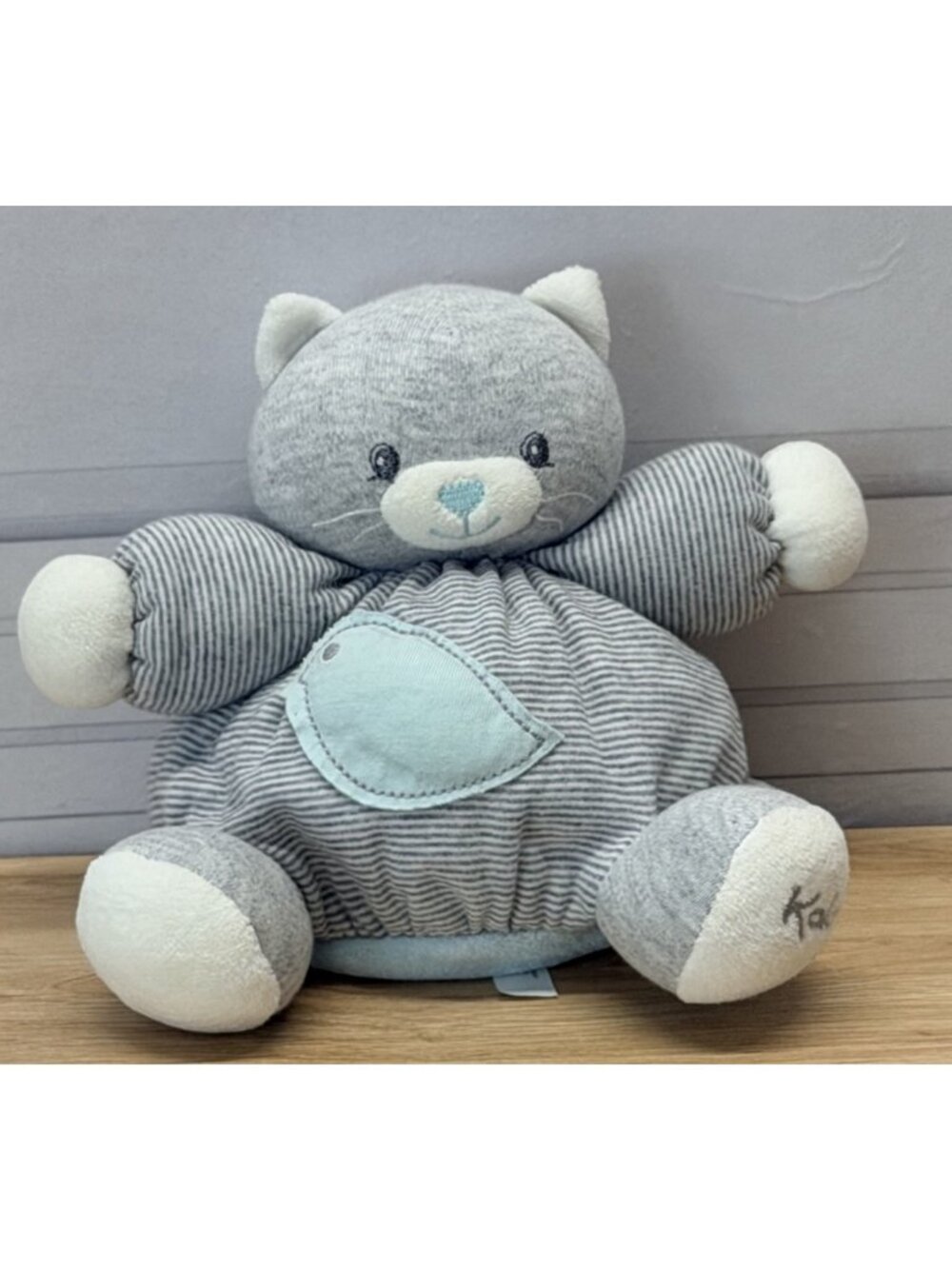 Kaloo Cat Kitten Stuffed Animal Plush Gray Striped Blue Bird  Baby 2012 NOS NWT